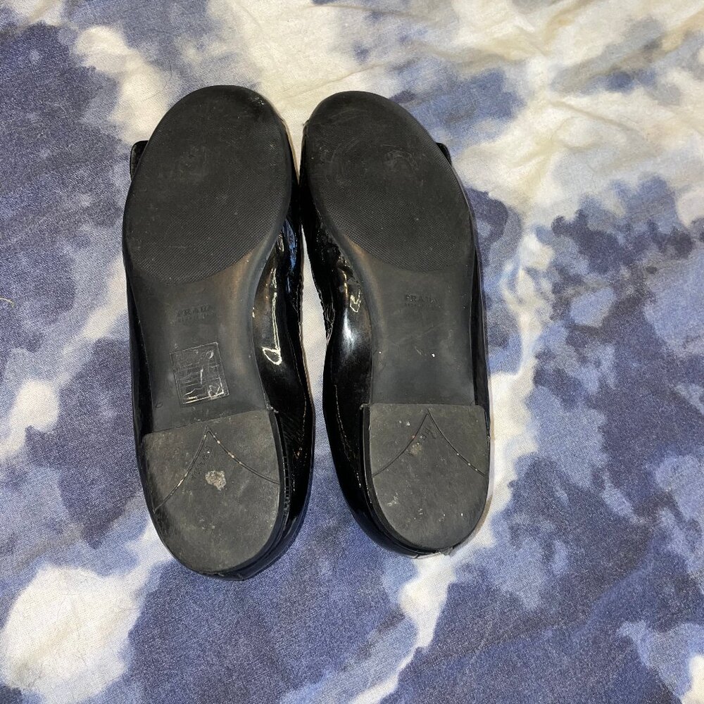 Prada Black Patent Leather Round Toe Flats, Size 36.5 EU - Picture 6 of 8